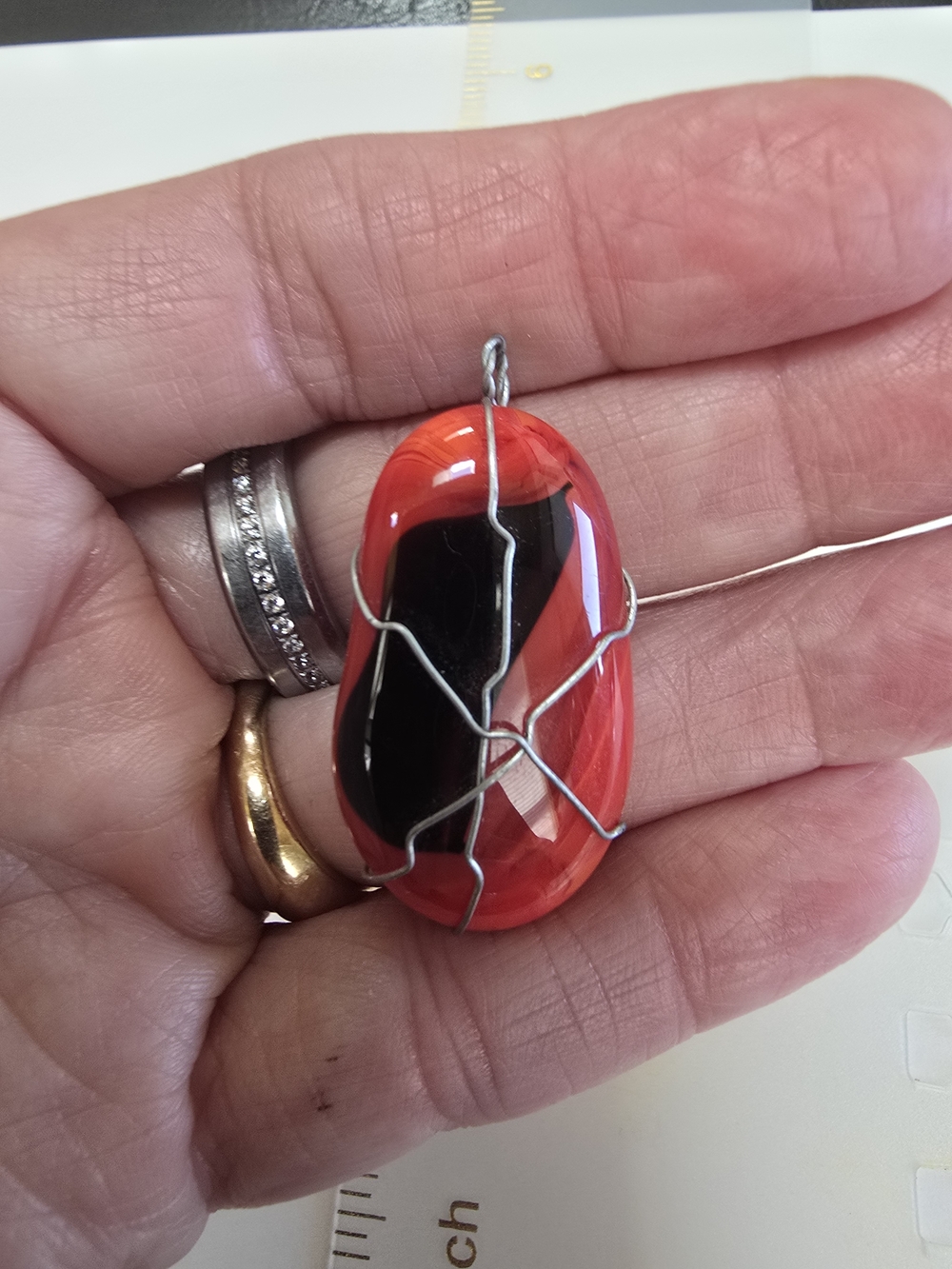 Red and Black Glass Pendant Necklace - Handcrafted Wire Wrap